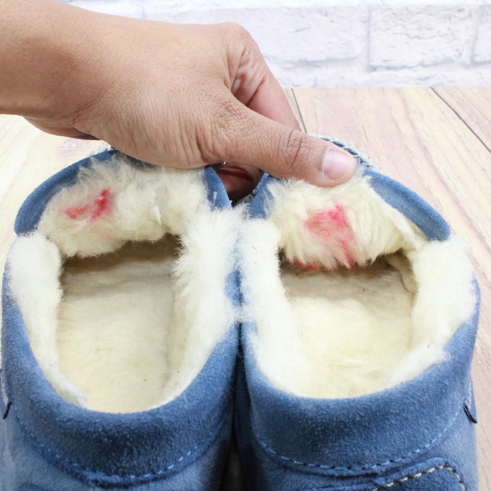 LL BEAN Blue Shearling Lined Wicked Good Moccasin Slippers Size 6 - Picture 7 of 10